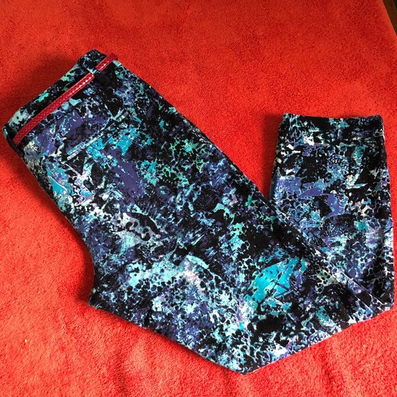 MOSSIMO Stretch Extensible Blue Burst Colors Crop Pants Size 12 - Picture 2 of 8